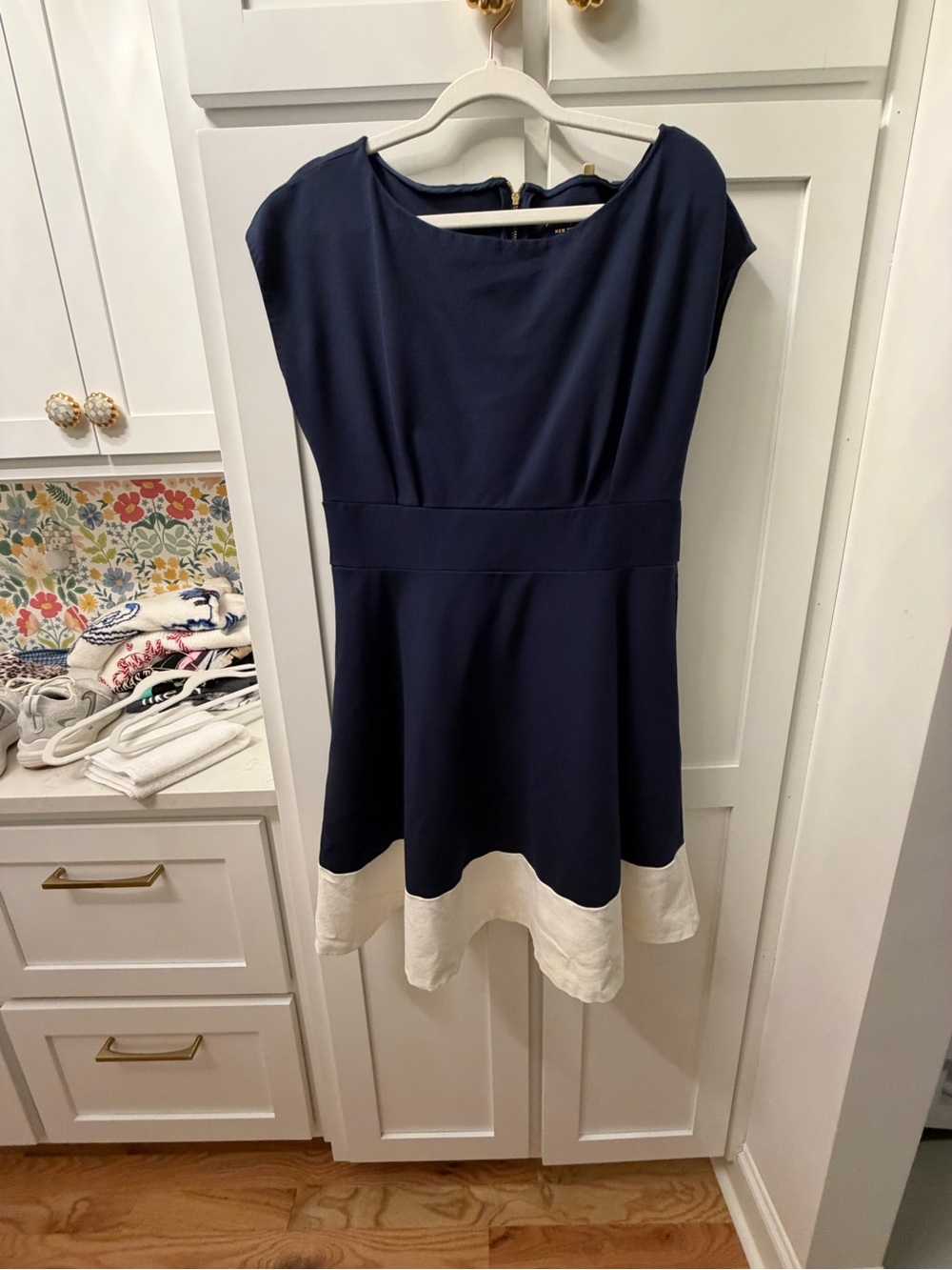 Kate Spade Navy and White Cap-Sleeve A-Line Dress- New